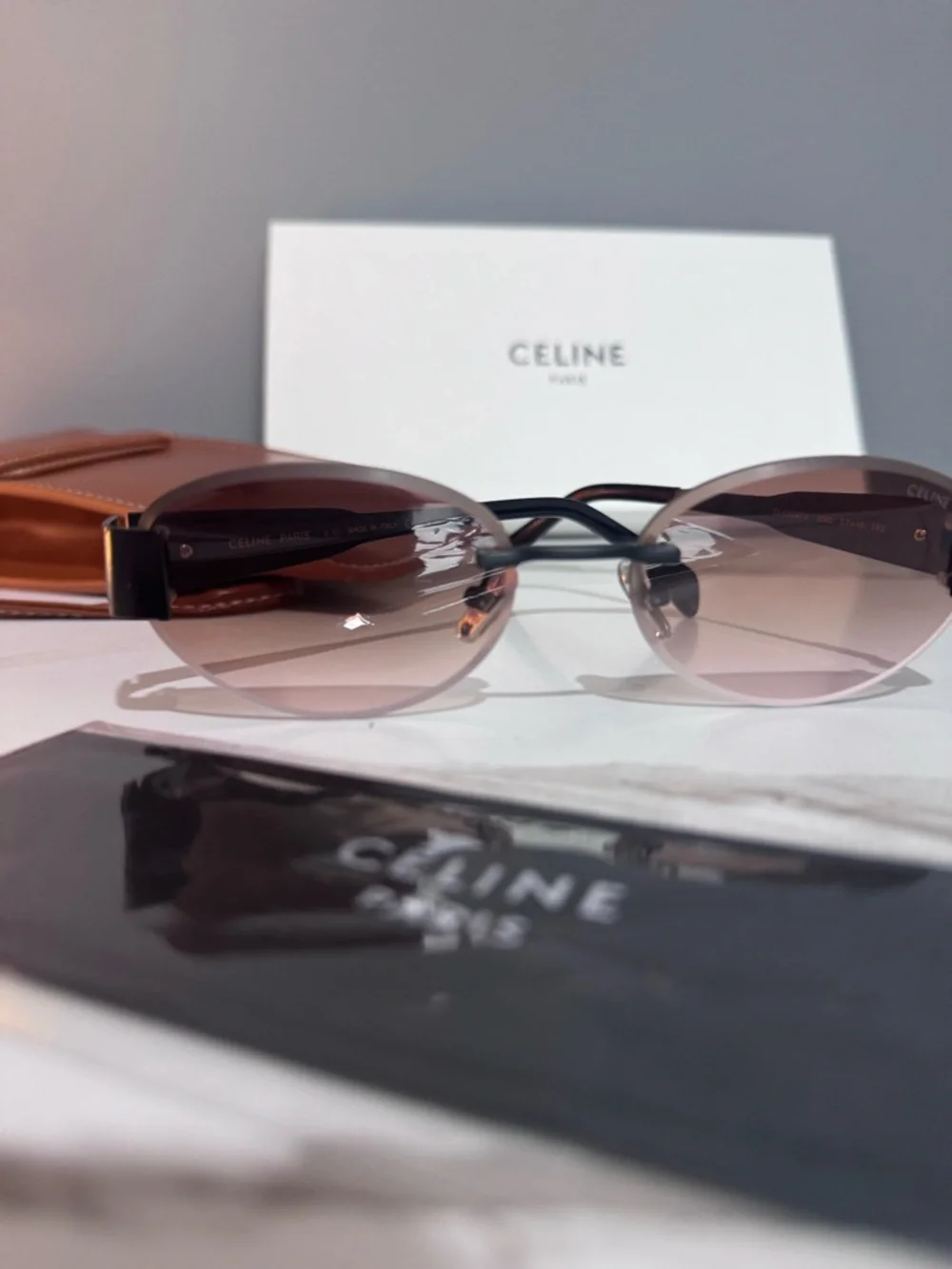 Celine Brown Gradient Round Sunglasses with Black Temples - Picture 8 of 14